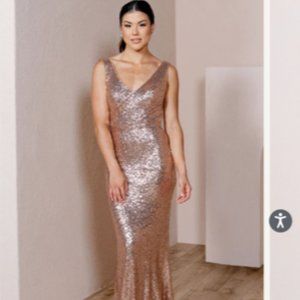 Revelry Bridesmaid Dress, Dakota style, Size 4 Petite, Matte Rose Gold Sequin